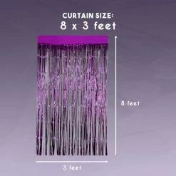 Blue Panda Foil Fringe Curtains - 3-Pack Metallic Purple Foil Curtain, Metallic Tinsel Foil Fringe Curtain For Wedding Photo Backdrop, Birthday Party, Halloween Decoration, Photo-Booth Background, 8 X 3 Feet