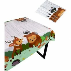 Blue Panda Woodland Animals Plastic Tablecloth For Birthday Party (54 X 108 In, 3 Pack)