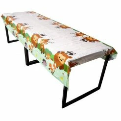 Blue Panda Woodland Animals Plastic Tablecloth For Birthday Party (54 X 108 In, 3 Pack)