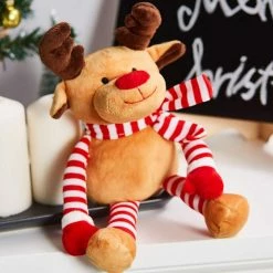 Blue Panda Reindeer Plush Toy - Blitzen The Reindeer Kids Soft Stuffed Animal, Fun Christmas Holiday Party Gifts For Girls And Boys, Festive Decoration, 12 X 3.2 Inches