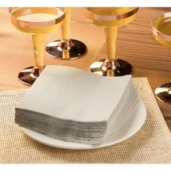Blue Panda Cocktail Napkins - 200-Pack Disposable Paper Napkins, 2-Ply, Solid Silver, 5 X 5 Inches Folded