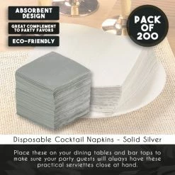 Blue Panda Cocktail Napkins - 200-Pack Disposable Paper Napkins, 2-Ply, Solid Silver, 5 X 5 Inches Folded 12 Blue Panda Cocktail Napkins - 200-Pack Disposable Paper Napkins, 2-Ply, Solid Silver, 5 X 5 Inches Folded