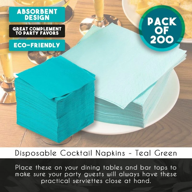 Blue Panda Teal Green Party Decorations, Paper Napkins (5 X 5 In, 200 Pack) 6 Blue Panda Teal Green Party Decorations, Paper Napkins (5 X 5 In, 200 Pack)