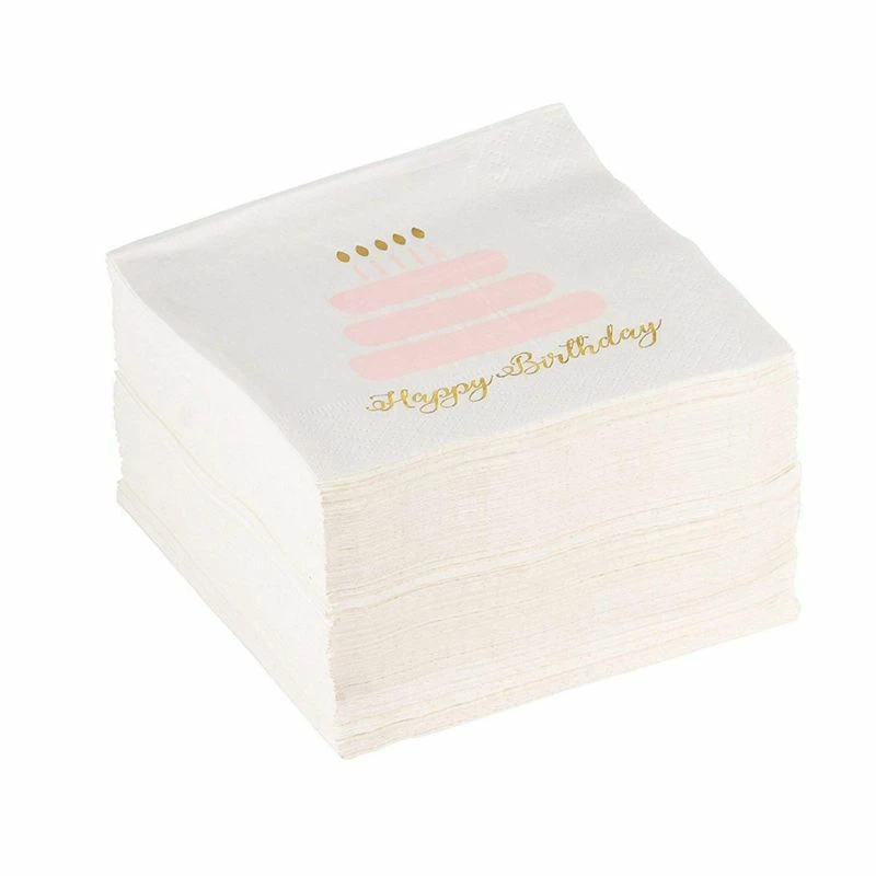 Blue Panda 100 Pack Happy Birthday Napkins, 3-ply Gold Foil Disposable Cocktail Paper Napkins, Folded 5 X 5 Inches, Pink And White Cake Design 6 Blue Panda 100 Pack Happy Birthday Napkins, 3-ply Gold Foil Disposable Cocktail Paper Napkins, Folded 5 X 5 Inches, Pink And White Cake Design