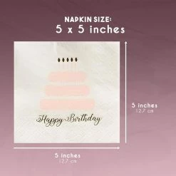 Blue Panda 100 Pack Happy Birthday Napkins, 3-ply Gold Foil Disposable Cocktail Paper Napkins, Folded 5 X 5 Inches, Pink And White Cake Design 13 Blue Panda 100 Pack Happy Birthday Napkins, 3-ply Gold Foil Disposable Cocktail Paper Napkins, Folded 5 X 5 Inches, Pink And White Cake Design