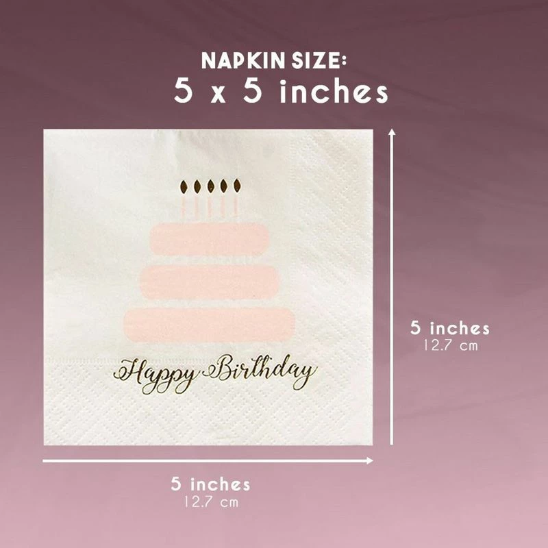 Blue Panda 100 Pack Happy Birthday Napkins, 3-ply Gold Foil Disposable Cocktail Paper Napkins, Folded 5 X 5 Inches, Pink And White Cake Design 8 Blue Panda 100 Pack Happy Birthday Napkins, 3-ply Gold Foil Disposable Cocktail Paper Napkins, Folded 5 X 5 Inches, Pink And White Cake Design