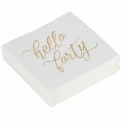 Blue Panda Hello Forty Birthday Napkins With Gold Foil Details (5 X 5 In, White, 50 Pack)