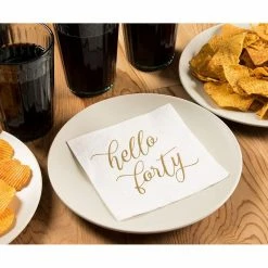 Blue Panda Hello Forty Birthday Napkins With Gold Foil Details (5 X 5 In, White, 50 Pack)