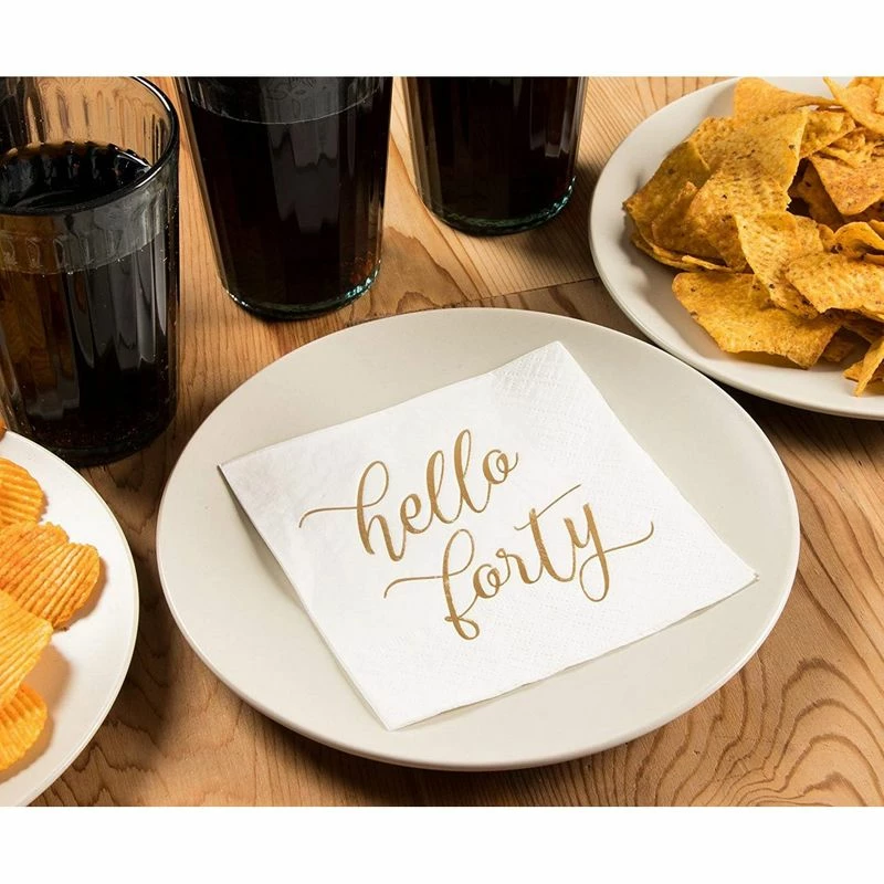 Blue Panda Hello Forty Birthday Napkins With Gold Foil Details (5 X 5 In, White, 50 Pack) 4 Blue Panda Hello Forty Birthday Napkins With Gold Foil Details (5 X 5 In, White, 50 Pack)