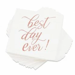 Blue Panda White Paper Napkins For Weddings, Best Day Ever (5 In, Rose Gold Foil, 50 Pack)