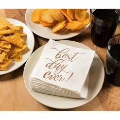 Blue Panda White Paper Napkins For Weddings, Best Day Ever (5 In, Rose Gold Foil, 50 Pack)