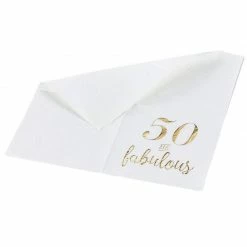 Blue Panda 50 And Fabulous Party Supplies, White Paper Napkins (5 X 5 In, Gold Foil, 50 Pack)