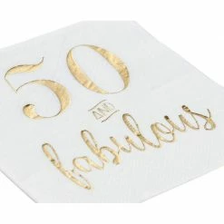 Blue Panda 50 And Fabulous Party Supplies, White Paper Napkins (5 X 5 In, Gold Foil, 50 Pack)