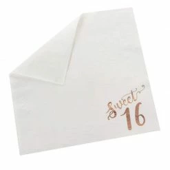 Blue Panda Sweet 16 Napkins With Rose Gold Foil Details (5 X 5 In, White, 50 Pack)