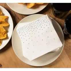 Blue Panda Cocktail Napkins In Holographic Dot Confetti Design (5 X 5 Inches, 50 Pack)