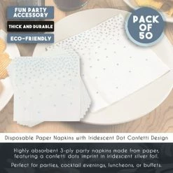 Blue Panda Cocktail Napkins In Holographic Dot Confetti Design (5 X 5 Inches, 50 Pack)