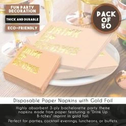 Blue Panda Bachelorette Party Supplies, Peach Paper Napkins (5 X 5 In, Gold Foil, 50 Pack) 13 Blue Panda Bachelorette Party Supplies, Peach Paper Napkins (5 X 5 In, Gold Foil, 50 Pack)