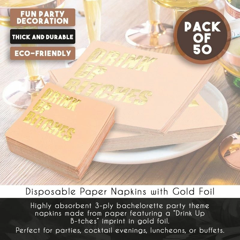Blue Panda Bachelorette Party Supplies, Peach Paper Napkins (5 X 5 In, Gold Foil, 50 Pack) 7 Blue Panda Bachelorette Party Supplies, Peach Paper Napkins (5 X 5 In, Gold Foil, 50 Pack)