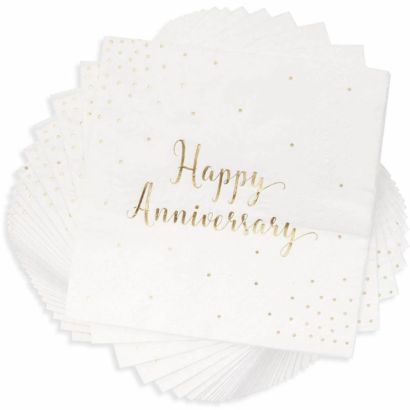Blue Panda 50-Pack Cocktail Napkins - Happy Anniversary Printed In Gold Foil Confetti - Disposable Paper Party Napkins - Perfect For Anniversary Celebrations - 5 X 5 Inches Folded 3 Blue Panda 50-Pack Cocktail Napkins - Happy Anniversary Printed In Gold Foil Confetti - Disposable Paper Party Napkins - Perfect For Anniversary Celebrations - 5 X 5 Inches Folded