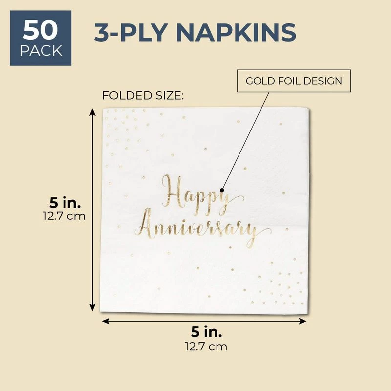 Blue Panda 50-Pack Cocktail Napkins - Happy Anniversary Printed In Gold Foil Confetti - Disposable Paper Party Napkins - Perfect For Anniversary Celebrations - 5 X 5 Inches Folded 4 Blue Panda 50-Pack Cocktail Napkins - Happy Anniversary Printed In Gold Foil Confetti - Disposable Paper Party Napkins - Perfect For Anniversary Celebrations - 5 X 5 Inches Folded