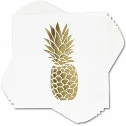 Blue Panda Special Occasions Gold Foil Pineapple Paper Napkins For Birthday Party (6.5 X 6.5 In, 50 Pack)