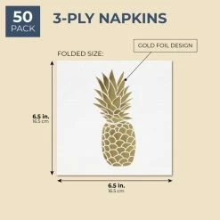 Blue Panda Special Occasions Gold Foil Pineapple Paper Napkins For Birthday Party (6.5 X 6.5 In, 50 Pack)