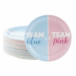 Blue Panda Disposable Plates - 80-Count Paper Plates Gender Reveal Party Supplies For Appetizer Lunch Dinner And Dessert Team Blue Or Team Pink 9 X 9 Inches