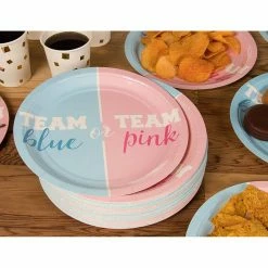 Blue Panda Disposable Plates - 80-Count Paper Plates Gender Reveal Party Supplies For Appetizer Lunch Dinner And Dessert Team Blue Or Team Pink 9 X 9 Inches