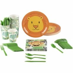 Blue Panda Special Occasions Animal Party Supplies - Serves 24 - Includes Plates, Knives, Spoons, Forks, Cups And Napkins. Perfect Party Pack For Kids Themed Birhtday Parties And Baby Showers, Zoo Animal Pattern