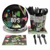 Blue Panda 80's Party Bundle, Includes Plates, Napkins, Cups, And Cutlery (24 Guests,144 Pieces) Special Occasions