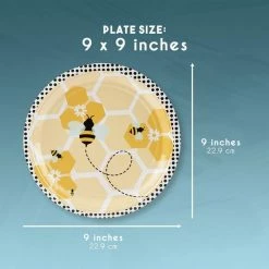 Blue Panda Disposable Plates - 80-Count Paper Plates, Bumble Bee Party Supplies For Appetizer, Lunch, Dinner, And Dessert, Kids Birthdays, 9 X 9 Inches Special Occasions