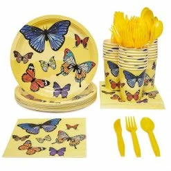 Blue Panda Special Occasions Butterfly Party Supplies – Serves 24 – Includes Plates, Knives, Spoons, Forks, Cups And Napkins. Perfect Birthday Party Pack For Girls Themed Parties, Butterfly Pattern