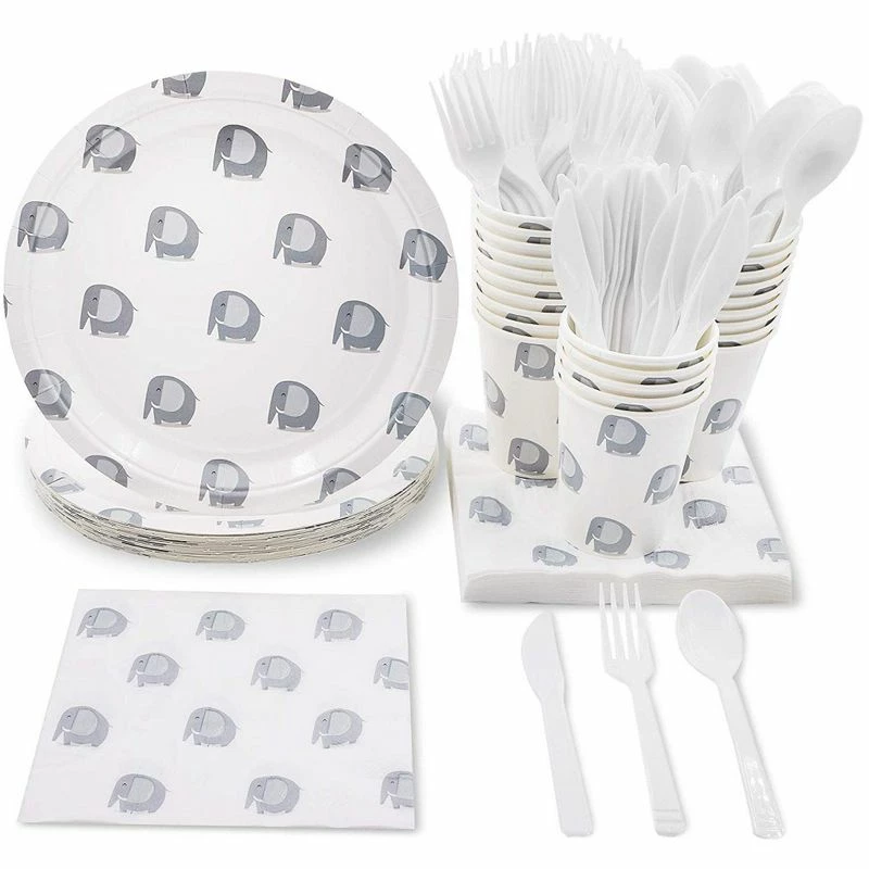 Blue Panda Elephant Baby Shower Party Bundle, Plates, Napkins, Cups & Cutlery (24 Guests,144 Pieces) 3 Blue Panda Elephant Baby Shower Party Bundle, Plates, Napkins, Cups & Cutlery (24 Guests,144 Pieces)