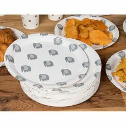 Blue Panda Disposable Plates - 80-Count Paper Plates, Elephant Party Supplies For Appetizer, Lunch, Dinner, And Dessert, Baby Shower, 9 X 9 Inches
