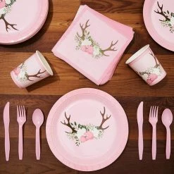 Blue Panda Special Occasions Rustic Floral Party Bundle, Includes Plates, Napkins, Cups, And Cutlery (24 Guests,144 Pieces)