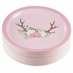 Blue Panda Disposable Plates - 80-Count Paper Plates, Bridal And Baby Shower Party Supplies For Appetizer, Lunch, Dinner, And Dessert, Floral Deer Pattern, 9 X 9 Inches