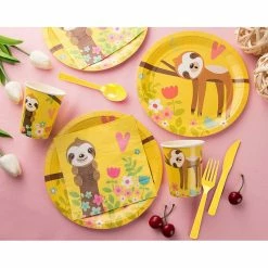 Blue Panda Springtime Sloth Party Bundle, Includes Plates, Napkins, Cups, And Cutlery (24 Guests,144 Pieces)