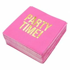 Blue Panda Hot Pink Paper Napkins, Party Time Party Supplies (5 X 5 In, Gold Foil, 50 Pack)