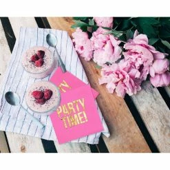 Blue Panda Hot Pink Paper Napkins, Party Time Party Supplies (5 X 5 In, Gold Foil, 50 Pack)