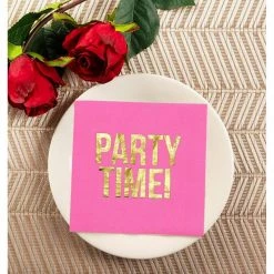 Blue Panda Hot Pink Paper Napkins, Party Time Party Supplies (5 X 5 In, Gold Foil, 50 Pack)