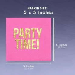 Blue Panda Hot Pink Paper Napkins, Party Time Party Supplies (5 X 5 In, Gold Foil, 50 Pack)