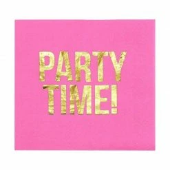 Blue Panda Hot Pink Paper Napkins, Party Time Party Supplies (5 X 5 In, Gold Foil, 50 Pack)