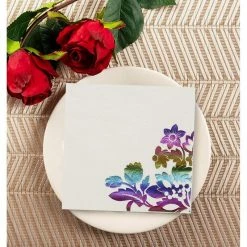 Blue Panda Rainbow Foil Floral Paper Napkins For Birthday Party (6 X 6 In, 50 Pack)