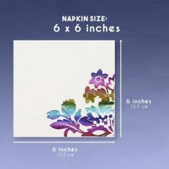 Blue Panda Rainbow Foil Floral Paper Napkins For Birthday Party (6 X 6 In, 50 Pack)