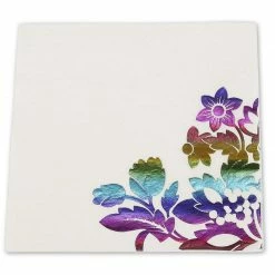 Blue Panda Rainbow Foil Floral Paper Napkins For Birthday Party (6 X 6 In, 50 Pack)