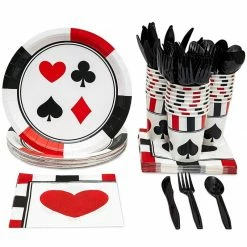 Blue Panda Special Occasions Casino Party Bundle, Includes Plates, Napkins, Cups, And Cutlery (24 Guests,144 Pieces)