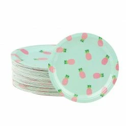 Blue Panda Disposable Plates - 80-Count Paper Plates, Pineapple Party Supplies For Appetizer, Lunch, Dinner, And Dessert, Kids Birthdays, 9 X 9 Inches