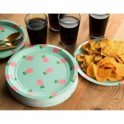 Blue Panda Disposable Plates - 80-Count Paper Plates, Pineapple Party Supplies For Appetizer, Lunch, Dinner, And Dessert, Kids Birthdays, 9 X 9 Inches