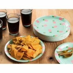 Blue Panda Disposable Plates - 80-Count Paper Plates, Pineapple Party Supplies For Appetizer, Lunch, Dinner, And Dessert, Kids Birthdays, 9 X 9 Inches