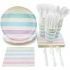 Blue Panda Rainbow Party Supplies, Paper Plates, Napkins, Cups And Plastic Cutlery (Serves 24, 144 Pieces) Dinnerware Sets